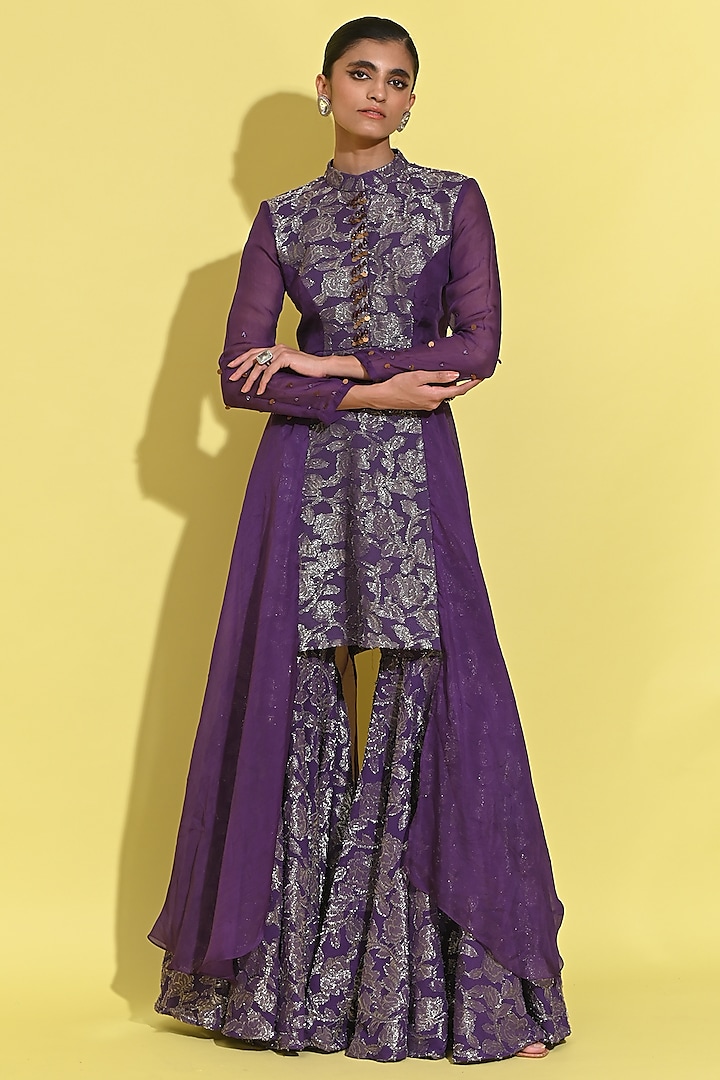 Purple Georgette & Jacquard Kurta Set by Rishi & Vibhuti at Pernia's Pop Up Shop