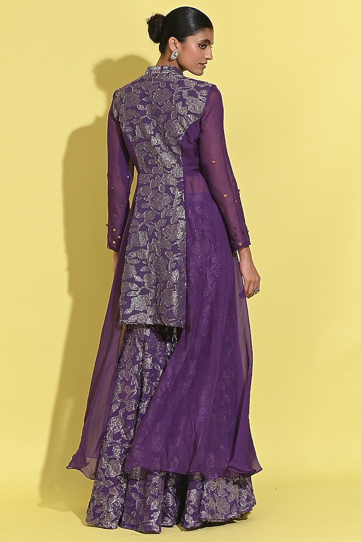 Purple Georgette & Jacquard Kurta Set by Rishi & Vibhuti at Pernia's Pop Up Shop