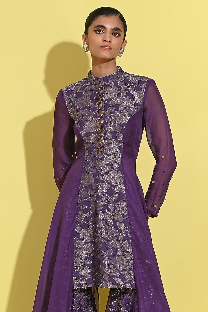 Purple Georgette & Jacquard Kurta Set by Rishi & Vibhuti at Pernia's Pop Up Shop