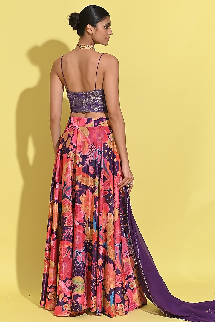Purple Crepe & Organza Wedding Lehenga Set by Rishi & Vibhuti at Pernia's Pop Up Shop