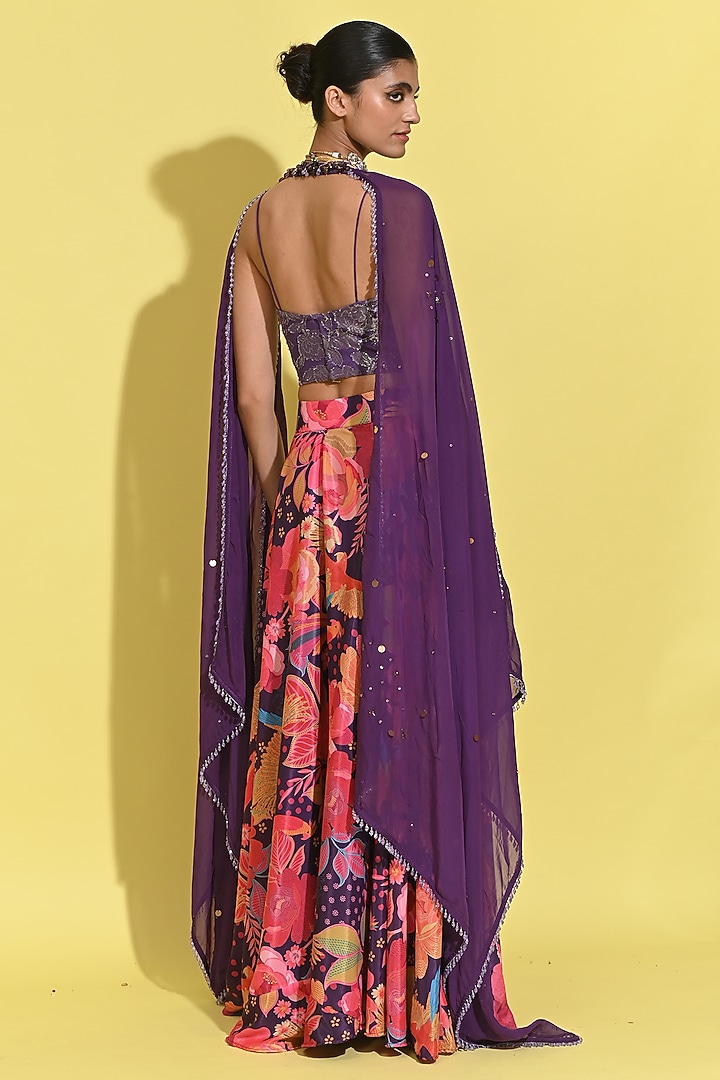 Purple Crepe & Organza Wedding Lehenga Set by Rishi & Vibhuti at Pernia's Pop Up Shop