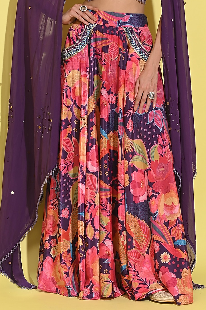 Purple Crepe & Organza Wedding Lehenga Set by Rishi & Vibhuti at Pernia's Pop Up Shop