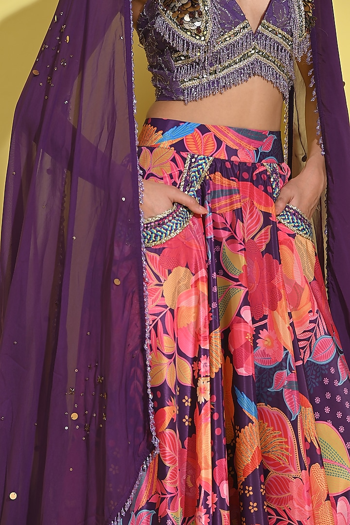 Purple Crepe & Organza Wedding Lehenga Set by Rishi & Vibhuti at Pernia's Pop Up Shop