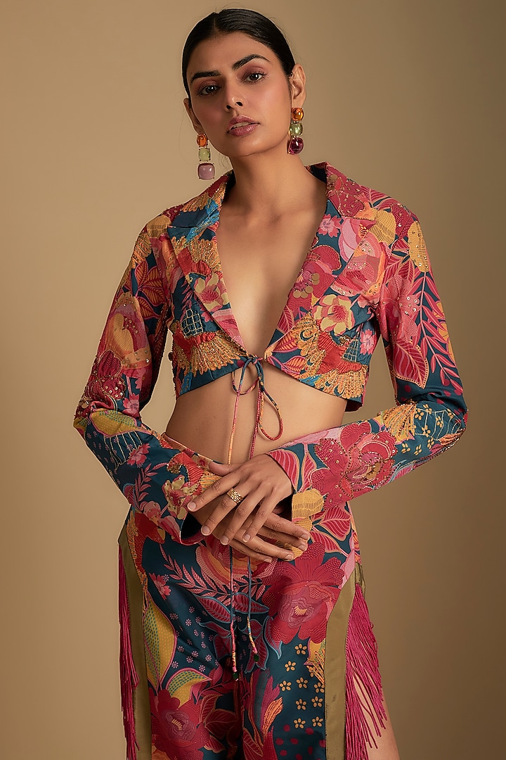 Multi-Colored Crepe Hand Embroidered Co-Ord Set by Rishi & Vibhuti at Pernia's Pop Up Shop