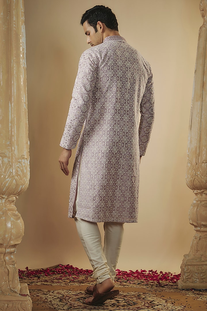 Light Lilac Art Silk Lucknowi Fabric Mirror Embellished Kurta Set By Riyaasat At Pernias Pop Up 8129