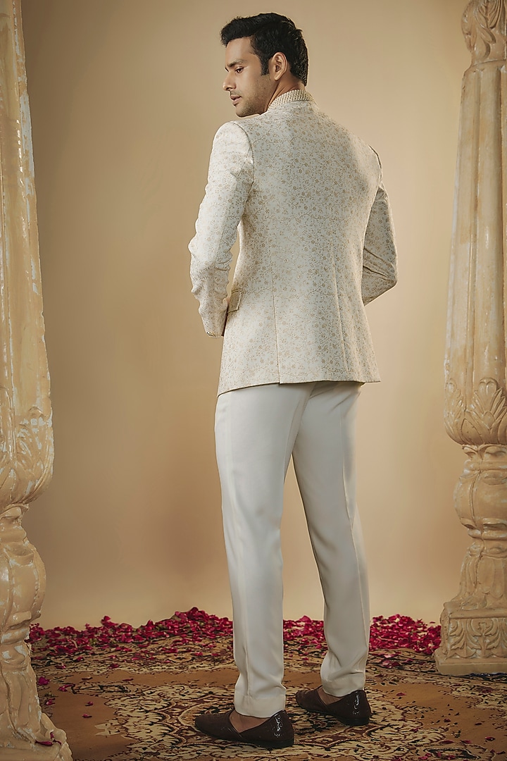 Beige-White Japanese Fabric Resham Work Jodhpuri Set by RIYAASAT at Pernia's Pop Up Shop