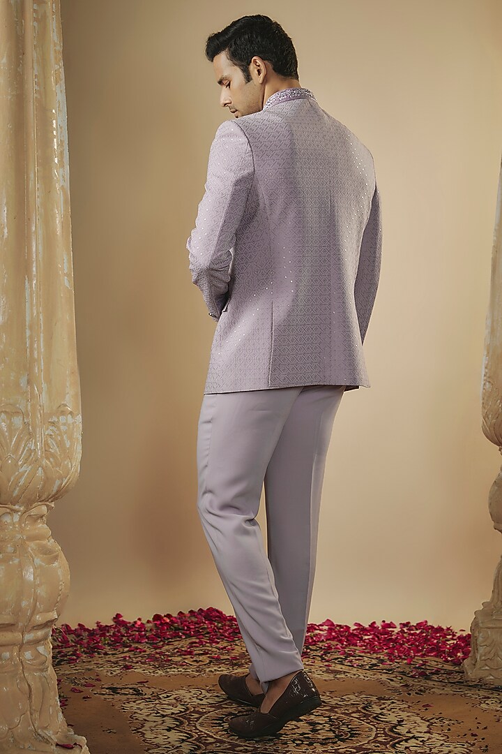 Pale Lilac Japanese Fabric Sequins Work Jodhpuri Set by RIYAASAT at Pernia's Pop Up Shop