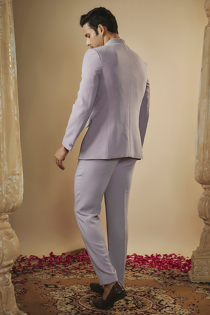 Fade Lilac Imported Jacquard Fabric Handwork Jodhpuri Set by RIYAASAT at Pernia's Pop Up Shop
