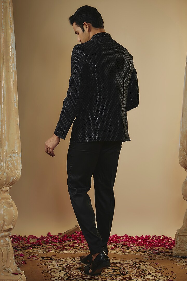 Ink Black Japanese Fabric Sequins Work Jodhpuri Set by RIYAASAT at Pernia's Pop Up Shop