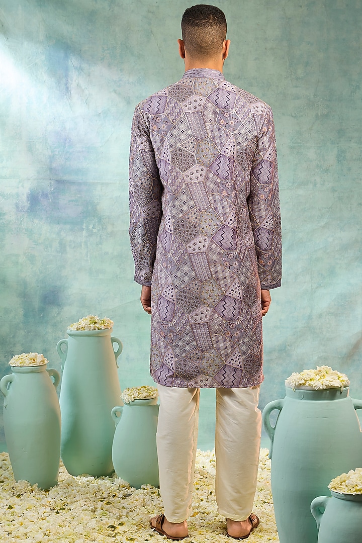 Purple Silk Thread Work Kurta Set by RIYAASAT at Pernia's Pop Up Shop