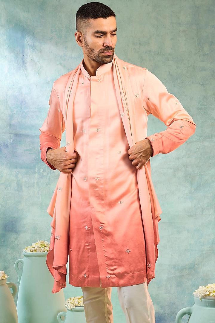 Orange Silk Motifs Ombre Kurta Set by RIYAASAT at Pernia's Pop Up Shop