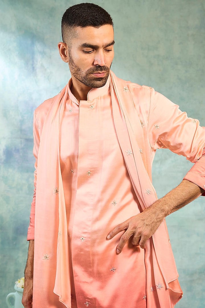 Orange Silk Motifs Ombre Kurta Set by RIYAASAT at Pernia's Pop Up Shop