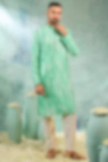 Sea Green Silk Thread Work Kurta Set by RIYAASAT