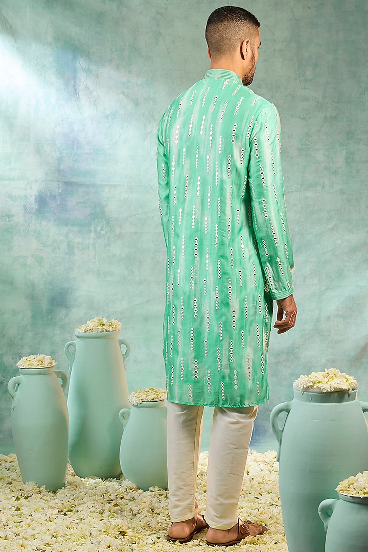 Sea Green Silk Thread Work Kurta Set by RIYAASAT at Pernia's Pop Up Shop