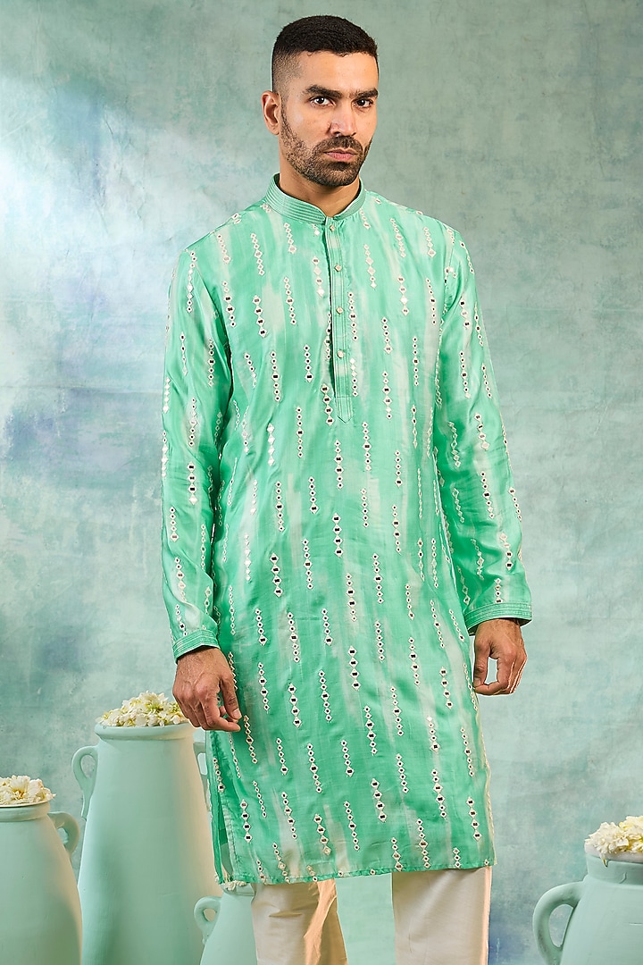 Sea Green Silk Thread Work Kurta Set by RIYAASAT at Pernia's Pop Up Shop