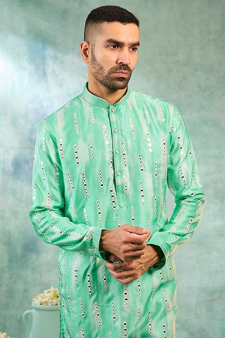 Sea Green Silk Thread Work Kurta Set by RIYAASAT at Pernia's Pop Up Shop