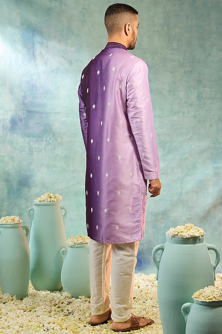 Purple Silk Boota Work Ombre Kurta Set by RIYAASAT at Pernia's Pop Up Shop
