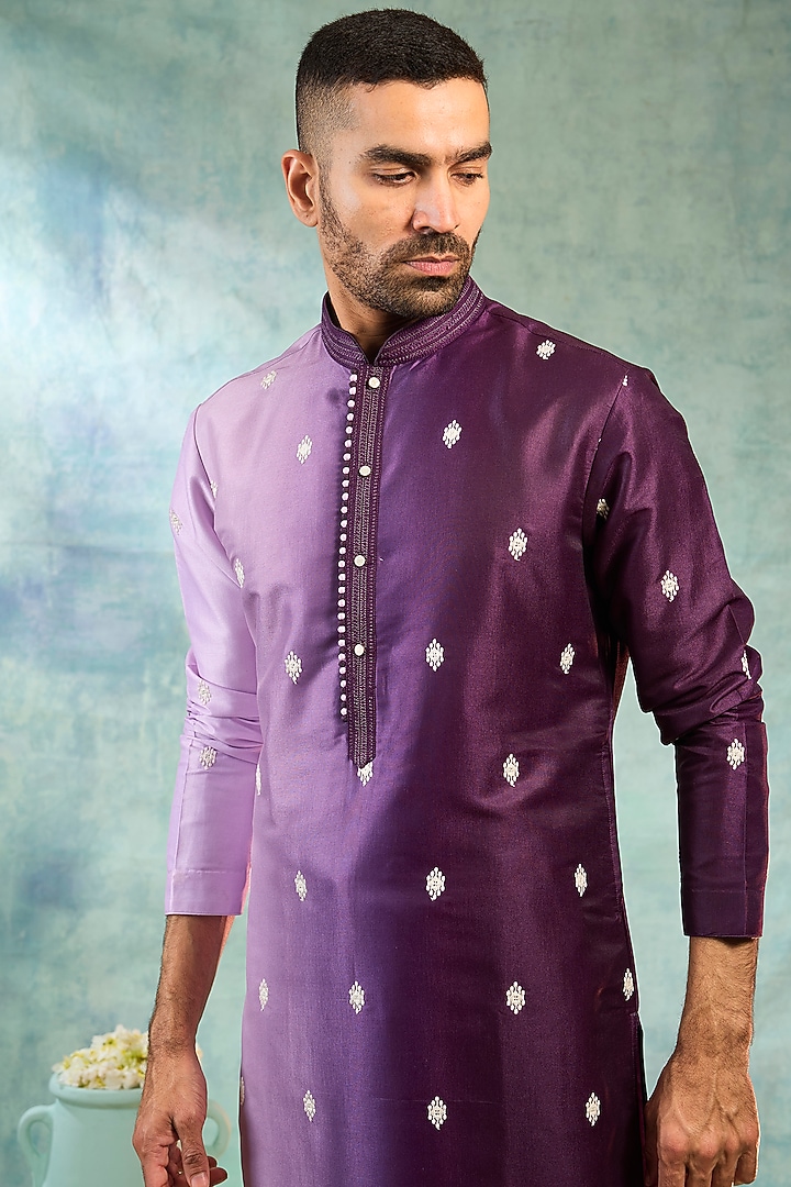 Purple Silk Boota Work Ombre Kurta Set by RIYAASAT at Pernia's Pop Up Shop