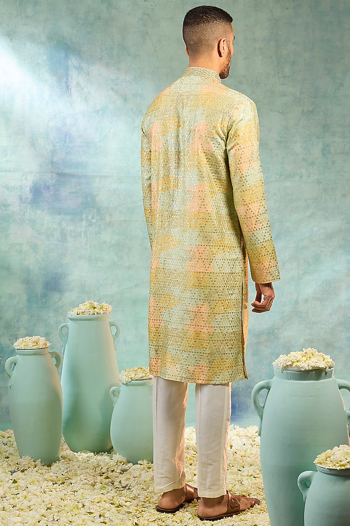 Pista Green Silk Thread Work Kurta Set by RIYAASAT at Pernia's Pop Up Shop