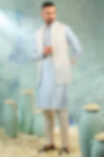 Baby Blue Silk Thread Embroidered Koti Set by RIYAASAT at Pernia's Pop Up Shop