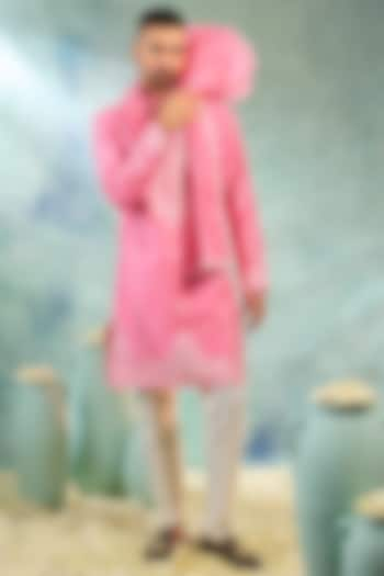 Baby Pink Silk Mirror Work Kurta Set by RIYAASAT