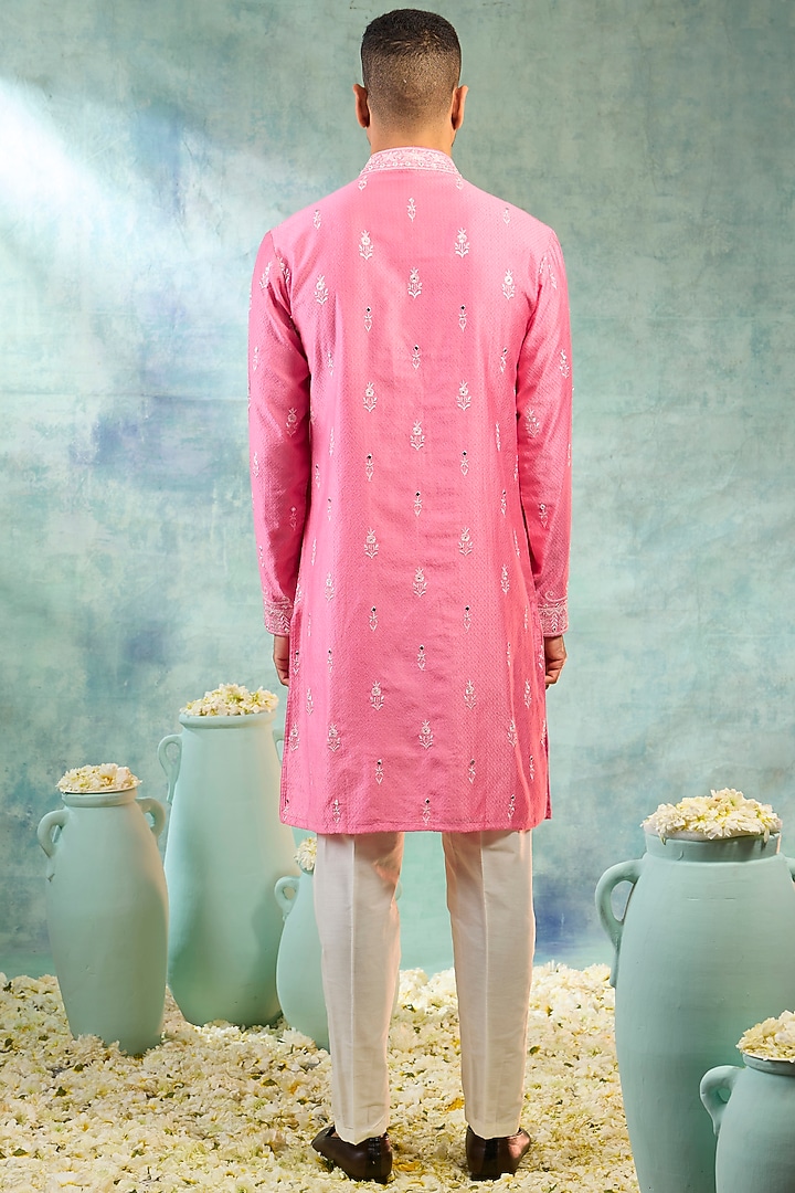 Baby Pink Silk Mirror Work Kurta Set by RIYAASAT at Pernia's Pop Up Shop