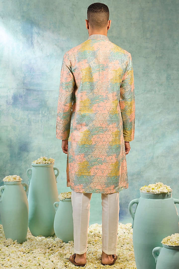 Sea Blue Silk Threadwork Kurta Set by RIYAASAT at Pernia's Pop Up Shop