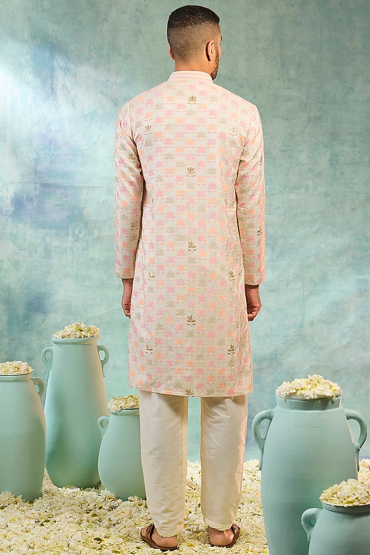 Ivory Silk Threadwork Kurta Set by RIYAASAT at Pernia's Pop Up Shop