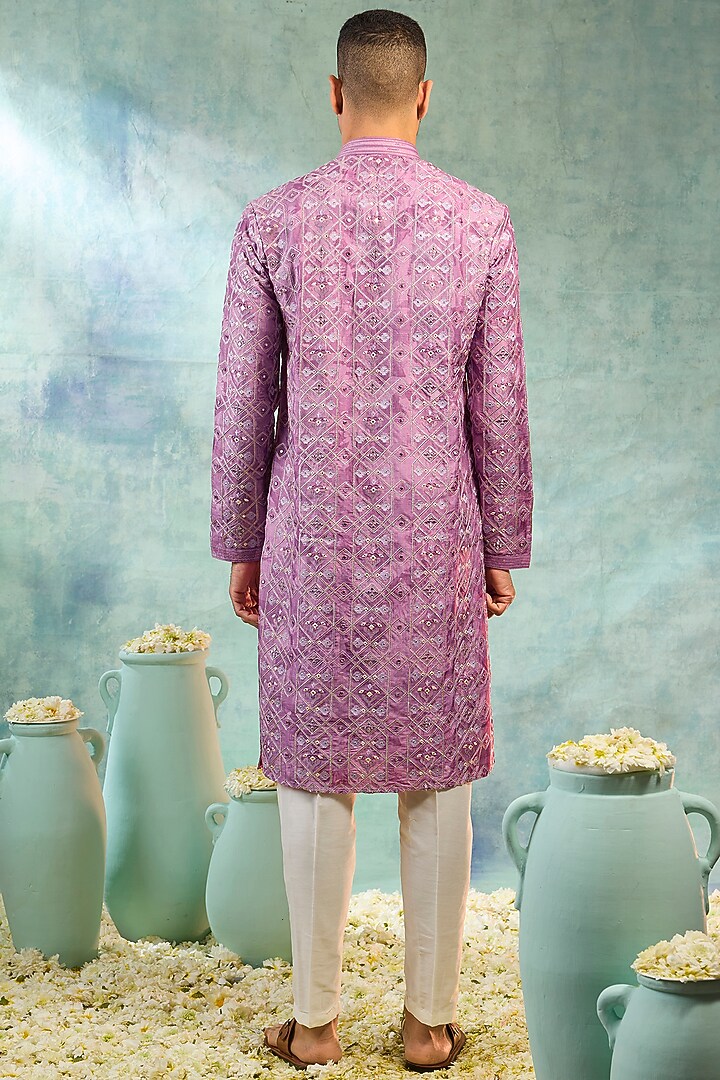 Deep Pink Silk Threadwork Kurta Set by RIYAASAT at Pernia's Pop Up Shop