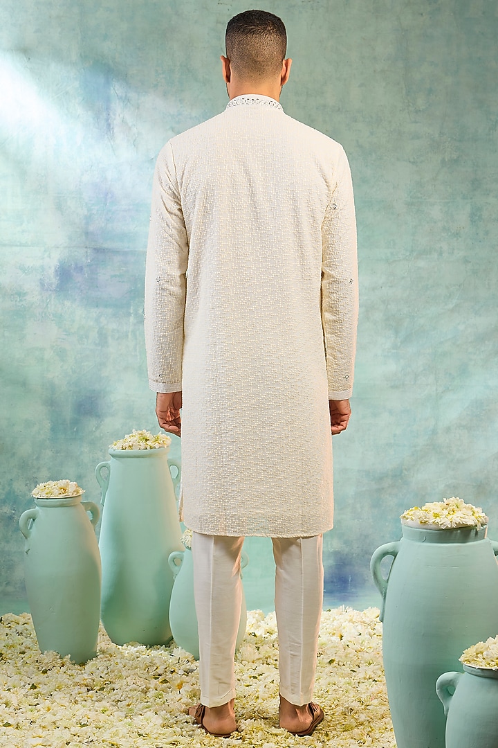 Cream Silk Embroidered Kurta Set by RIYAASAT at Pernia's Pop Up Shop