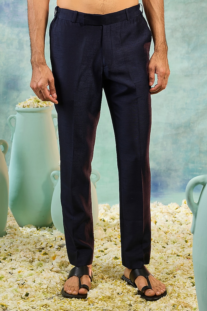 Navy Blue Silk Sequin Embellished Kurta Set by RIYAASAT at Pernia's Pop Up Shop