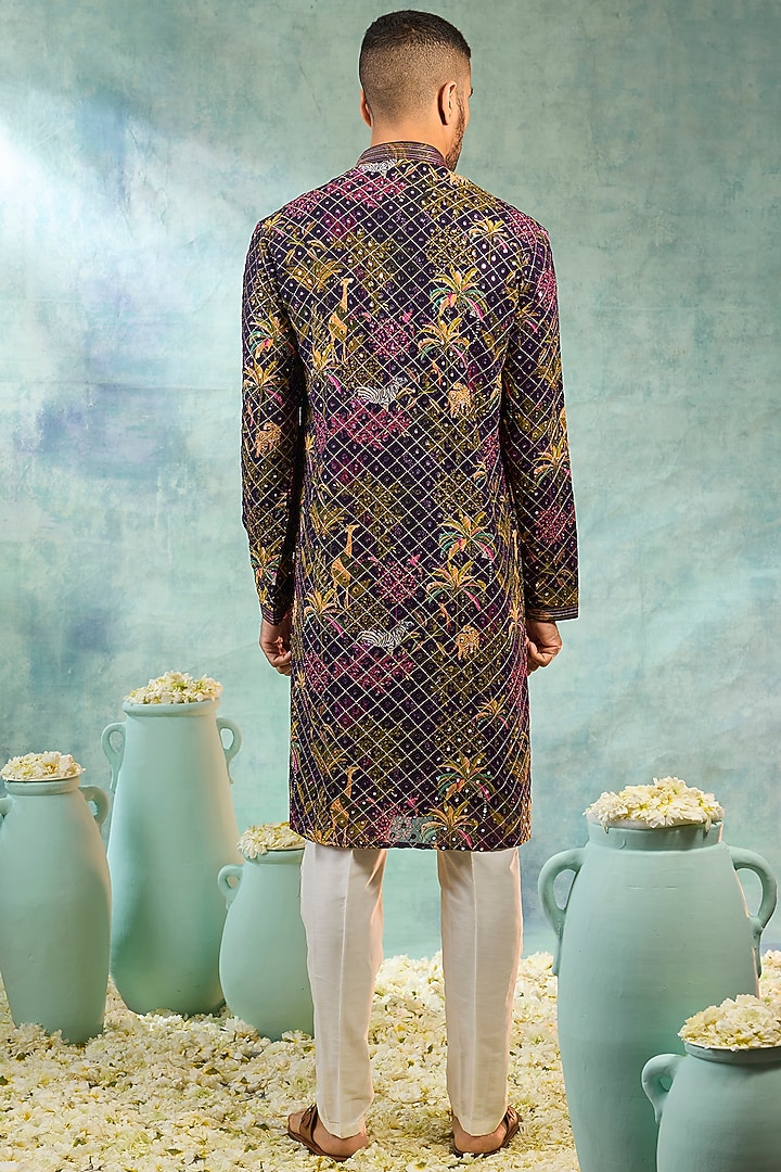 Wine Silk Thread Embroidered Kurta Set by RIYAASAT at Pernia's Pop Up Shop