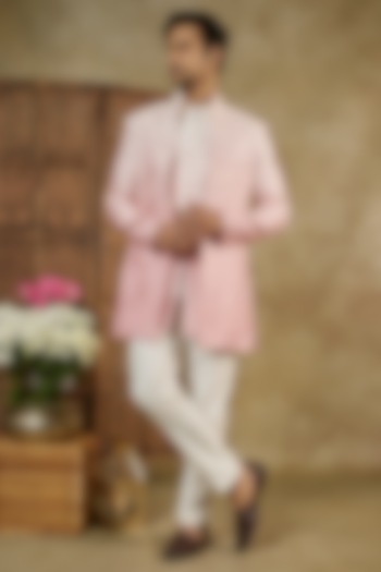 Rose Ombre Sharting Silk Dori Work Indowestern Set by RIYAASAT at Pernia's Pop Up Shop