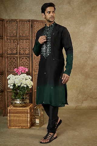 Resham Embroidered Tasseled Cotton Kurta Set with Tribal Aztec Print & Striped Dupatta