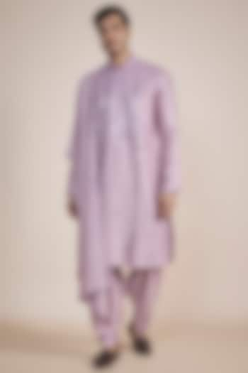 Lilac Art Silk Mirror Work Kurta Set by RIYAASAT