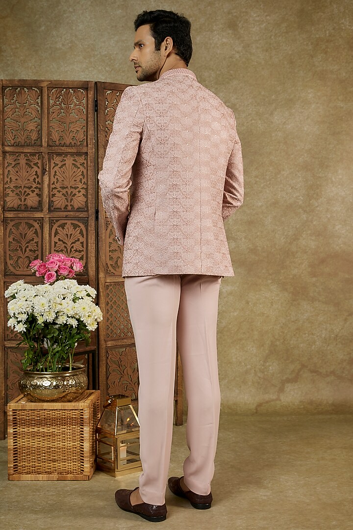 Rose Peach Imported Jacquard Jodhpuri Set by RIYAASAT at Pernia's Pop Up Shop