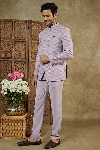 Rich Lilac Imported Jacquard Jodhpuri Set by RIYAASAT