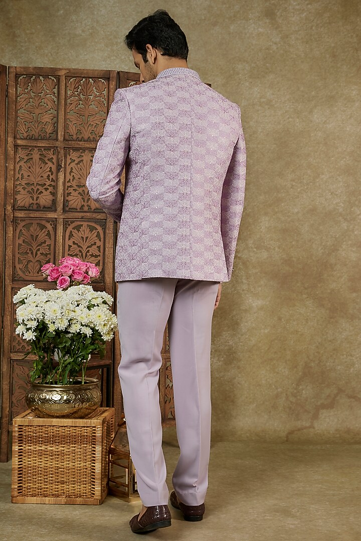 Rich Lilac Imported Jacquard Jodhpuri Set by RIYAASAT at Pernia's Pop Up Shop
