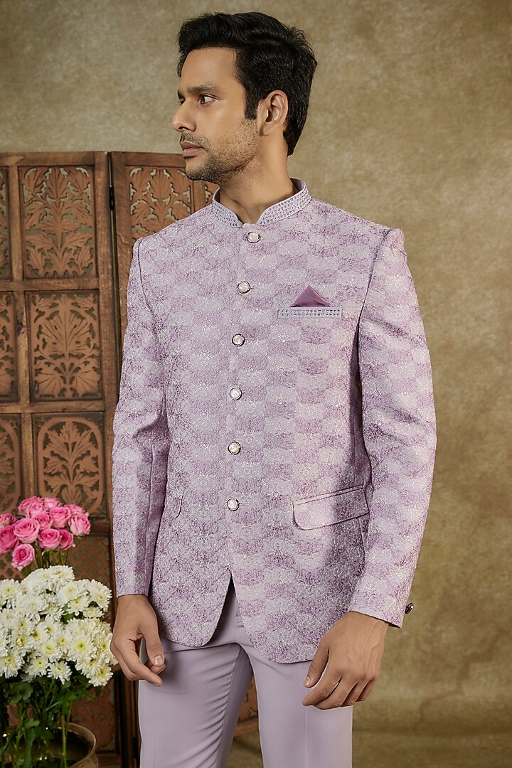 Rich Lilac Imported Jacquard Jodhpuri Set by RIYAASAT at Pernia's Pop Up Shop