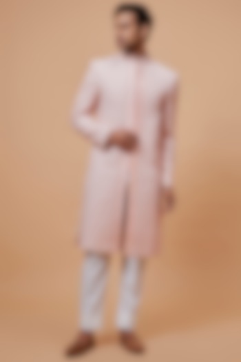 Peach Lucknowi Embroidered Sherwani Set by RIYAASAT