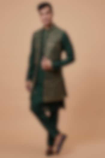 Green Silk Embroidered Indo-Western Set by RIYAASAT at Pernia's Pop Up Shop