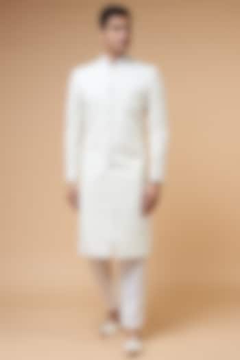 Off-White Chikankari Sherwani Set by RIYAASAT at Pernia's Pop Up Shop