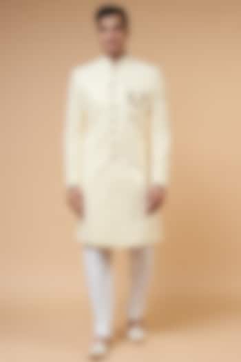 Lemon Yellow Chikankari Embroidered Indo-Western Set by RIYAASAT at Pernia's Pop Up Shop