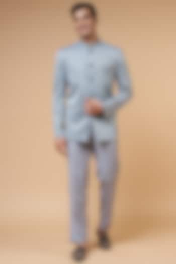 Grey Cotton Silk Blend Bandhgala Set by RIYAASAT at Pernia's Pop Up Shop