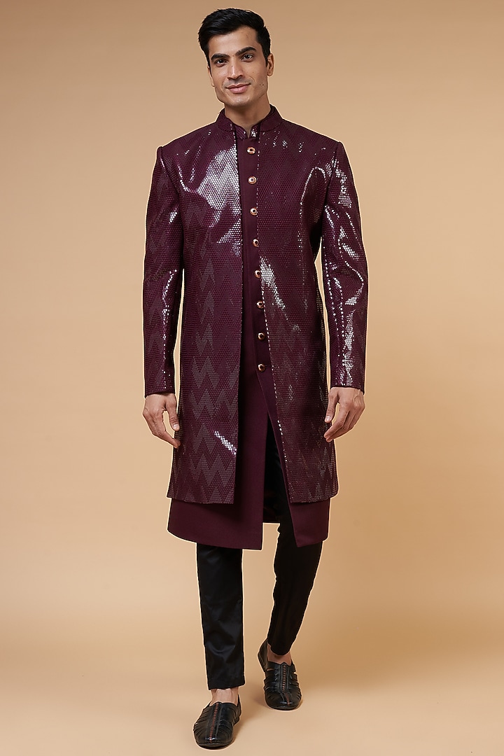 Wine Imported Suiting Indo-Western Set by RIYAASAT at Pernia's Pop Up Shop