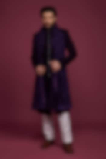 Purple Suiting Fabric Embroidered Indo Western Set by RIYAASAT at Pernia's Pop Up Shop