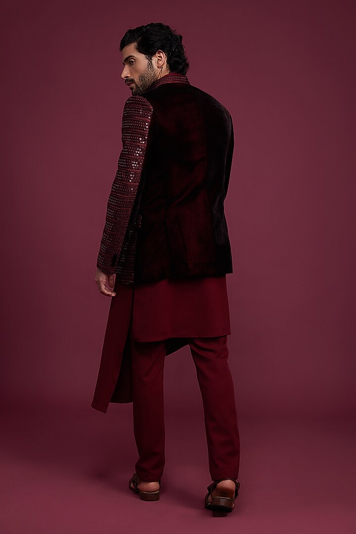 Maroon Velvet Jodhpuri Set by RIYAASAT at Pernia's Pop Up Shop