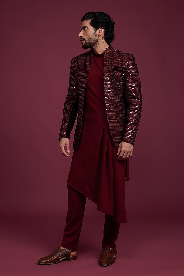 Maroon Velvet Jodhpuri Set by RIYAASAT at Pernia's Pop Up Shop