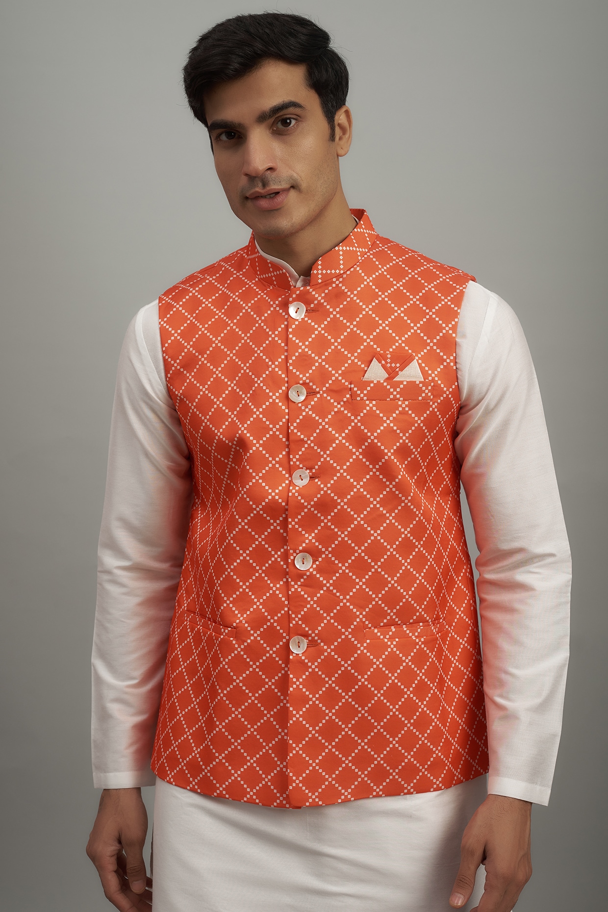 Art Silk Kurta With Pajama And Jacquard Nehru Jacket | Ishaanya Fashion