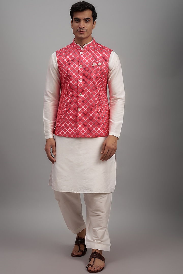 Pink Silk Nehru Jacket Set by RIYAASAT